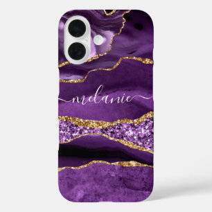 Purple Gold Glitter iPhone Case with Custom Name