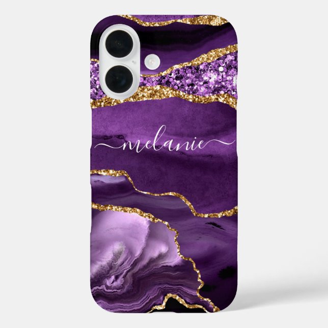 Purple Gold Glitter iPhone Case with Custom Name (Back)