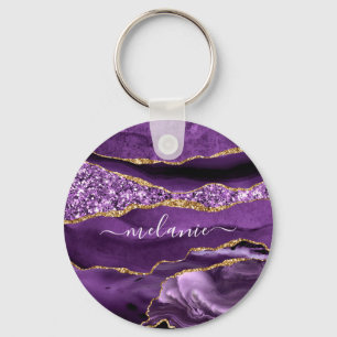 Purple Gold Glitter Keychain Personalized Name