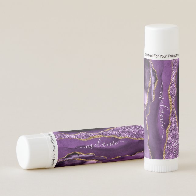Purple Gold Glitter Lip Balm with Custom Name (Front)