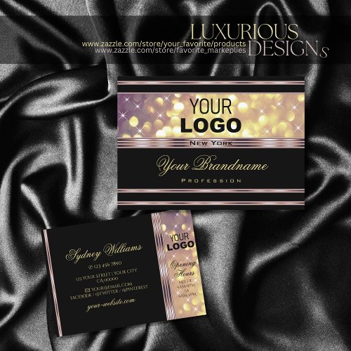 Purple Gold Glitter Logo Black Lilac Decor Border  Business Card