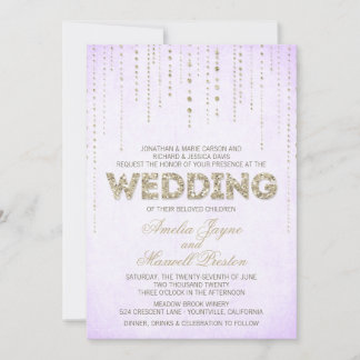 Purple & Gold Glitter Look Wedding Invitation