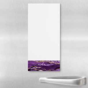 Purple Gold Glitter Magnetic Notepad Custom Name