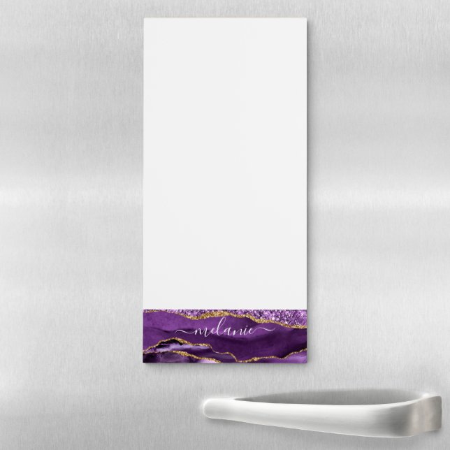 Purple Gold Glitter Magnetic Notepad Custom Name (In Situ)