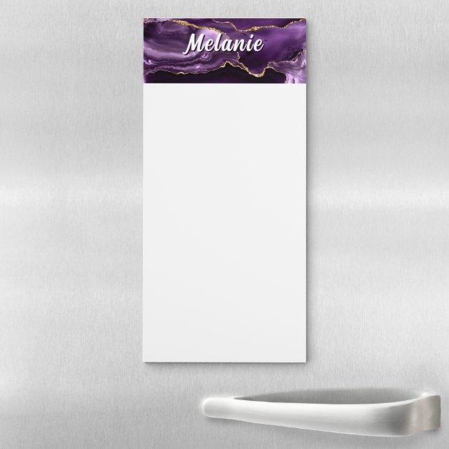 Purple Gold Glitter Magnetic Notepad Custom Name (In Situ)