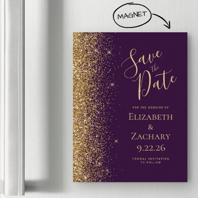 Purple Gold Glitter Magnetic Save the Date (Creator Uploaded)