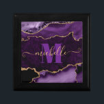 Purple & Gold Glitter Marble Agate Monogram Gift Box<br><div class="desc">Purple and Faux Gold Glitter Marble Agate Monogram design</div>