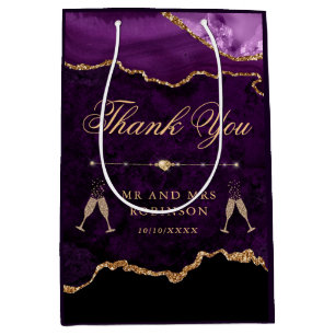 Purple & Gold Glitter Marble Agate Wedding Medium Gift Bag