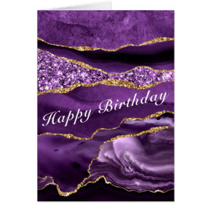 Purple Gold Glitter Marble Birthday Card