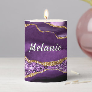 Purple Gold Glitter Marble Candle Gift Custom Name
