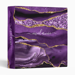 Purple Gold Glitter Marble Custom Name Binder