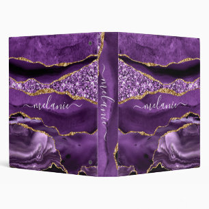 Purple Gold Glitter Marble Custom Name Binder