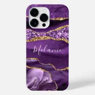 Purple Gold Glitter Marble Custom Name iPhone Case