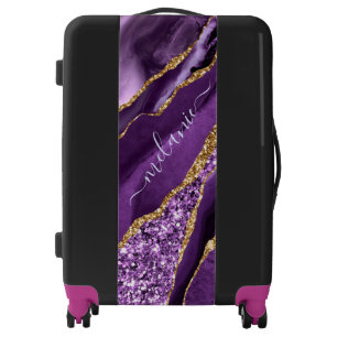 Purple Gold Glitter Marble Custom Name Luggage