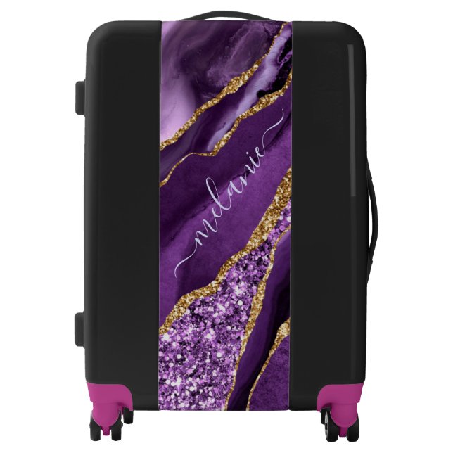 Purple Gold Glitter Marble Custom Name Luggage (Front)