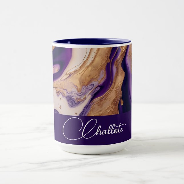 Purple Gold Glitter Marble Custom Name   Mug (Center)