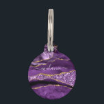 Purple Gold Glitter Marble Custom Name Pet ID Tag<br><div class="desc">Pet ID Tags with Agate Purple Violet Gold Glitter Geode Custom Name Sparkle Marble Personalized Birthday - Anniversary or Wedding Gift / Suppliest - Add Your Name - Text or Remove - Make Your Special Pet ID Tag Gift - Resize and move or remove and add text / elements with...</div>