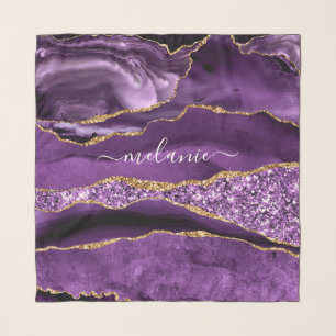 Purple Gold Glitter Marble Custom Name Scarf