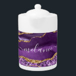 Purple Gold Glitter Marble Custom Name Teapot<br><div class="desc">Teapot with Agate Purple Violet Gold Glitter Geode Custom Name Sparkle Marble Personalized Birthday - Anniversary or Wedding Gift / Suppliest - Add Your Name - Text or Remove - Make Your Special Gift - Resize and move or remove and add text / elements with customization tool. Design by MIGNED....</div>