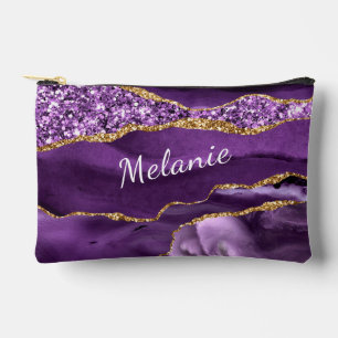 Purple Gold Glitter Marble Custom Your Name Accessory Pouch