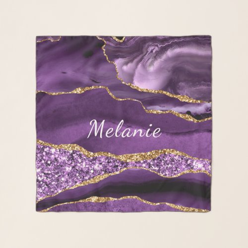 Purple Gold Glitter Marble Custom Your Name Scarf