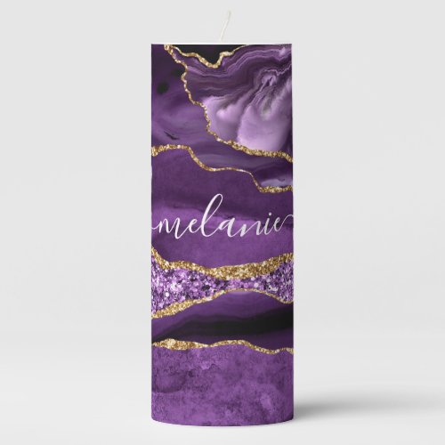 Purple Gold Glitter Marble Geode Your Name Candle