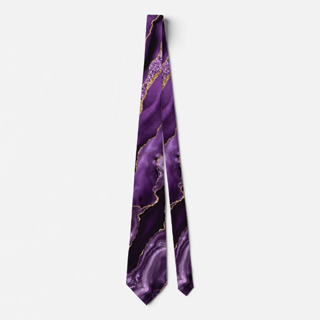 Purple Gold Glitter Marble Sparkly Neck Tie (Front)