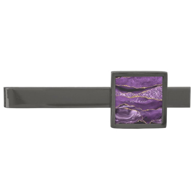 Purple Gold Glitter Marble Tie Bar Custom Naame (Front)
