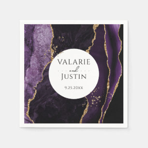 Purple Gold Glitter Marble Wedding Napkins
