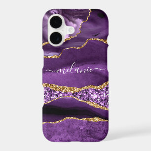 Purple Gold Glitter Marble Your Name iPhone Case