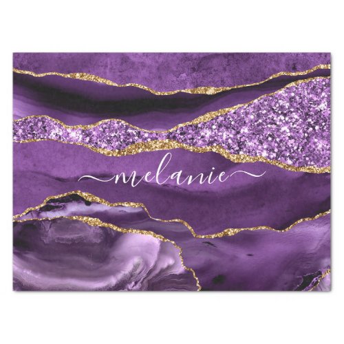 Purple Gold Glitter Marble Your Name Tissue Paper