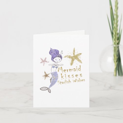 Purple  Gold Glitter Mermaid Birthday Party Card