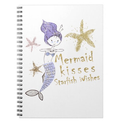 Purple Gold Glitter Mermaid Wishes Starfish Kisses Notebook