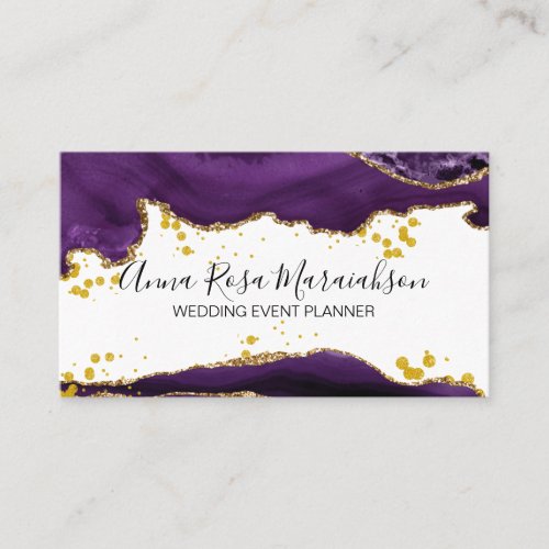  Purple Gold Glitter Modern Elegant Agate Business Card