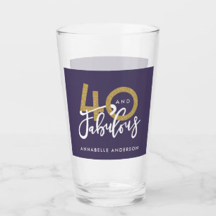 purple gold glitter modern stylish 40th birthday glass