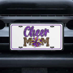 Purple Gold Glitter Mom Life Cheer Mom License Plate