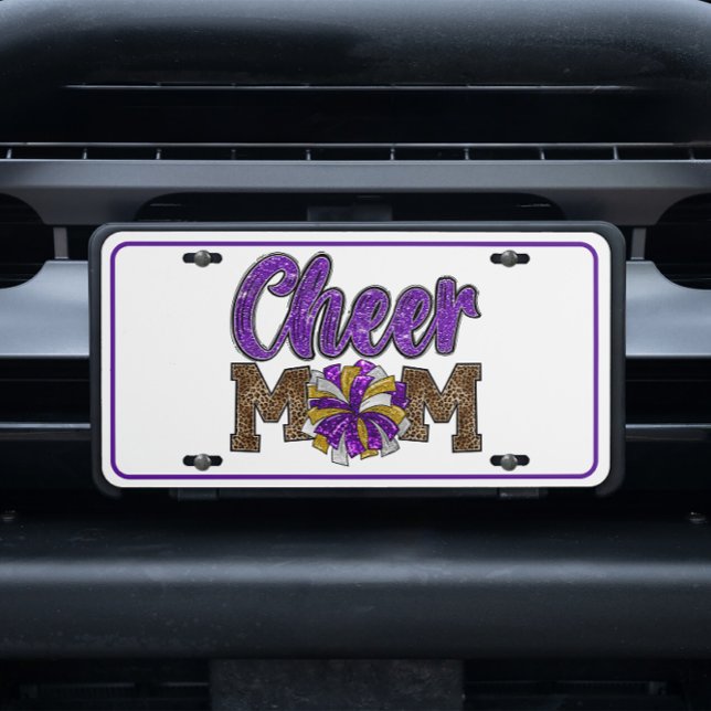 Purple Gold Glitter Mom Life Cheer Mom License Plate (Creator Uploaded)