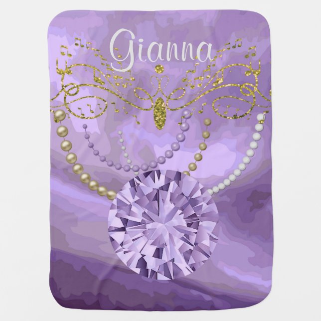 Purple Gold Glitter Music & Jewels Baby Blanket (Front)
