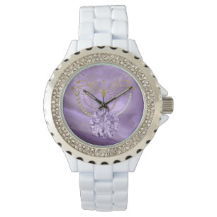 Purple Gold Glitter Music &Jewels Rhinestone Watch