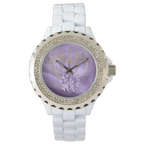 Purple Gold Glitter Music Jewels Rhinestone Watch