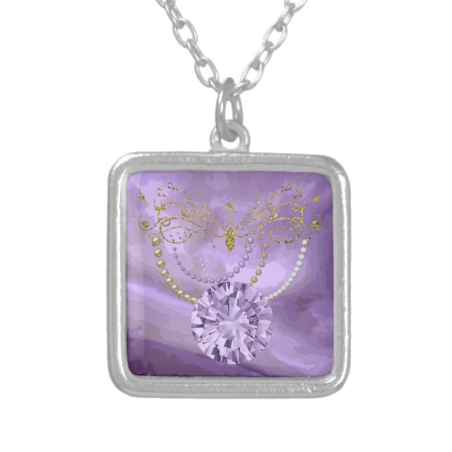 Purple Gold Glitter Music & Jewels Silver Necklace (Front)