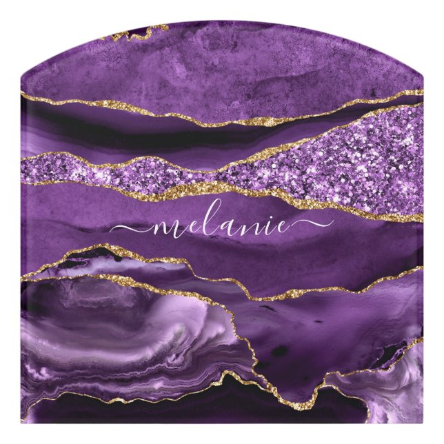 Purple Gold Glitter Name Door Sign Example (Contour Front)
