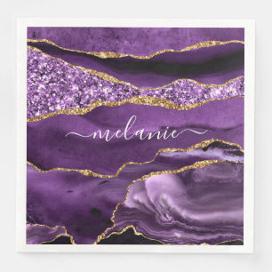Purple Gold Glitter Napkins Personalized Name