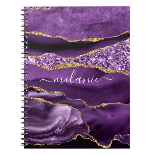 Purple Gold Glitter Notebook with Custom Name