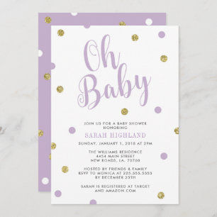 Purple & Gold Glitter Oh Baby Shower Invitation