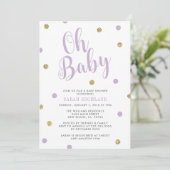 Purple & Gold Glitter Oh Baby Shower Invitation (Standing Front)