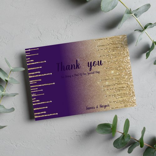 Purple gold glitter ombre drip scrip Thank You  Invitation