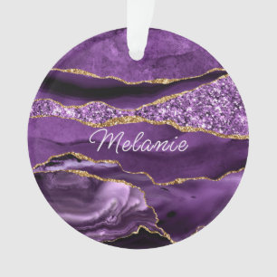 Purple Gold Glitter Ornament Personalized Name