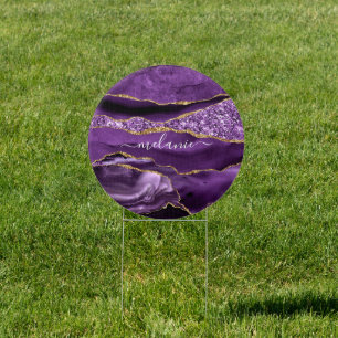Purple Gold Glitter Outdoor Sign Personalized Name