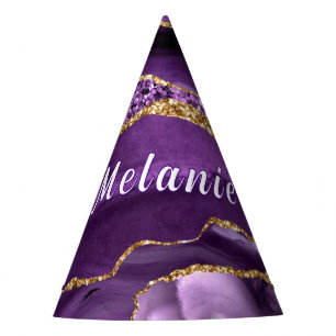 Purple Gold Glitter Party Hat with Custom Name